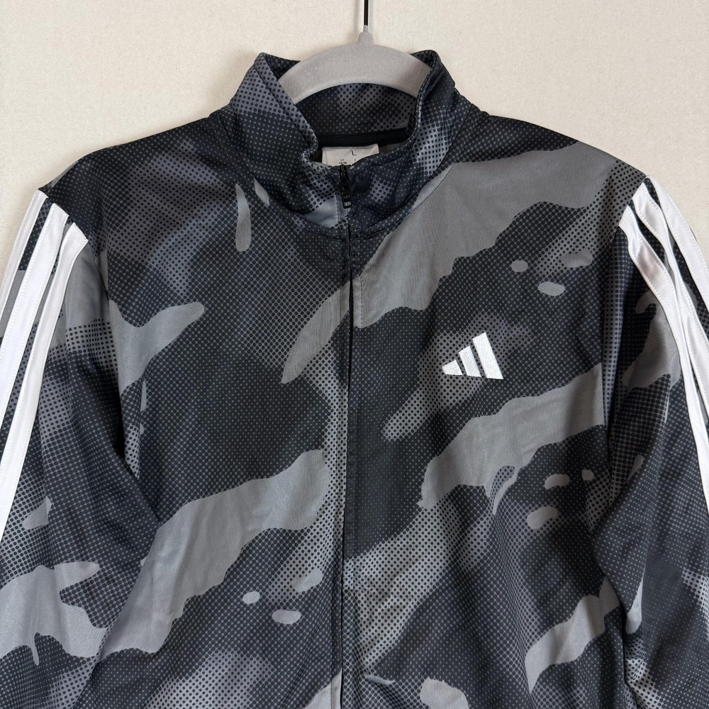 Adidas Jacket Kids 14/16 Black Camo Track Full Zip 3 Stripe Athletic Training - Picture 3 of 11